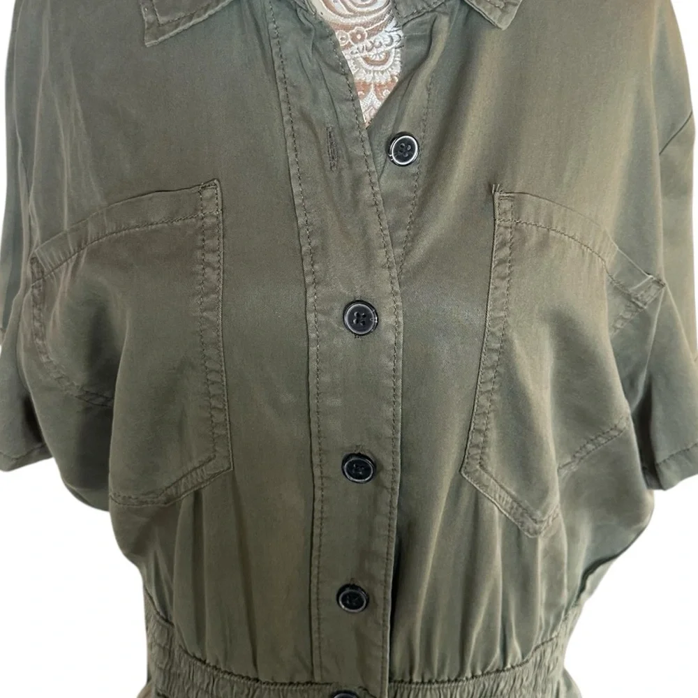 Fall JLO Style Green Khaki Button Women's Pant Jumpsuit Size Medium Boho - Picture 6 of 6